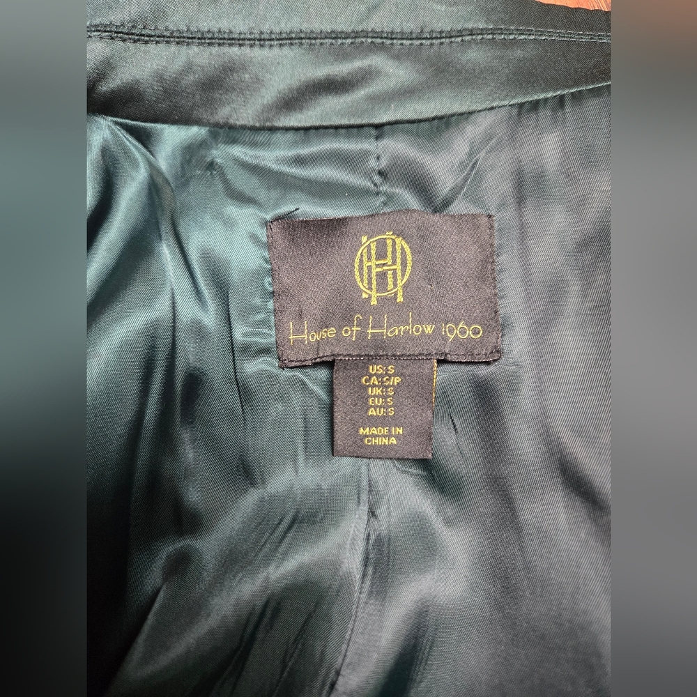 House Of Harlow 1960 Small Dark Green Satin Blazer Jacket - Picture 5 of 10